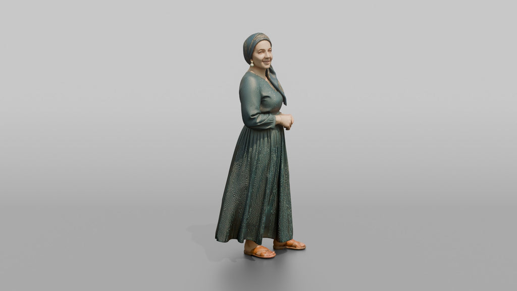 Middle Eastern Woman in Gold-Dot Pleated Skirt