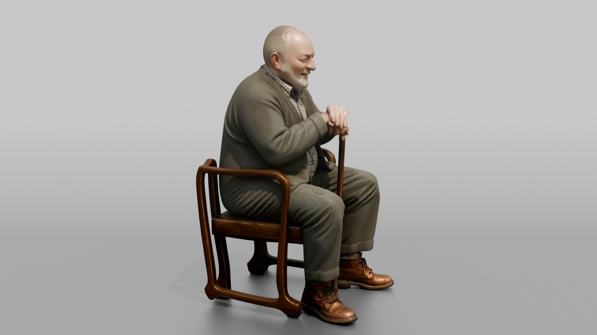 British Man Sitting Upright with a Cane