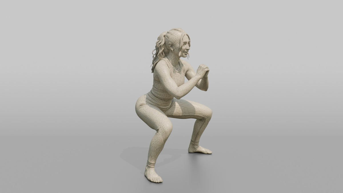 Fitness Influencer Woman Doing A Wide-stance Squat - wireframe topology preview