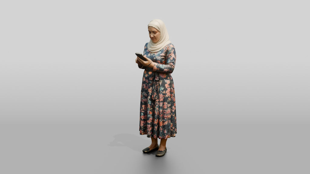 Middle-Aged Jordanian Woman in Hijab by a Fountain