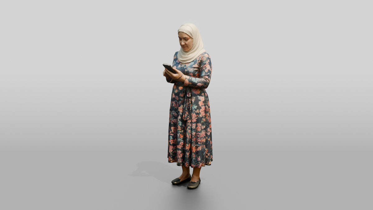 Middle-Aged Jordanian Woman in Hijab by a Fountain - 3D character model, view 4