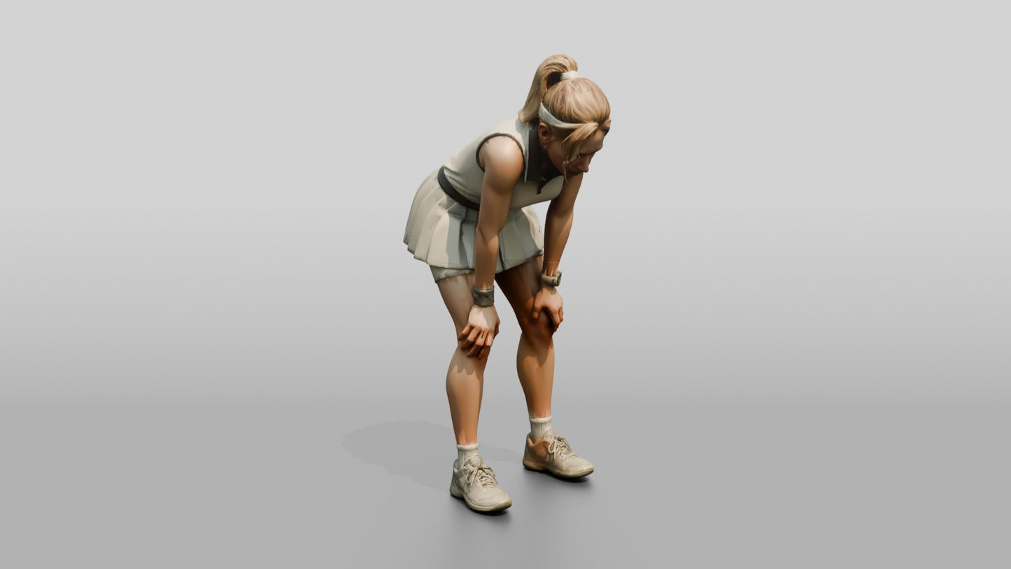 Exhausted Female Tennis Player Catching Her Breath