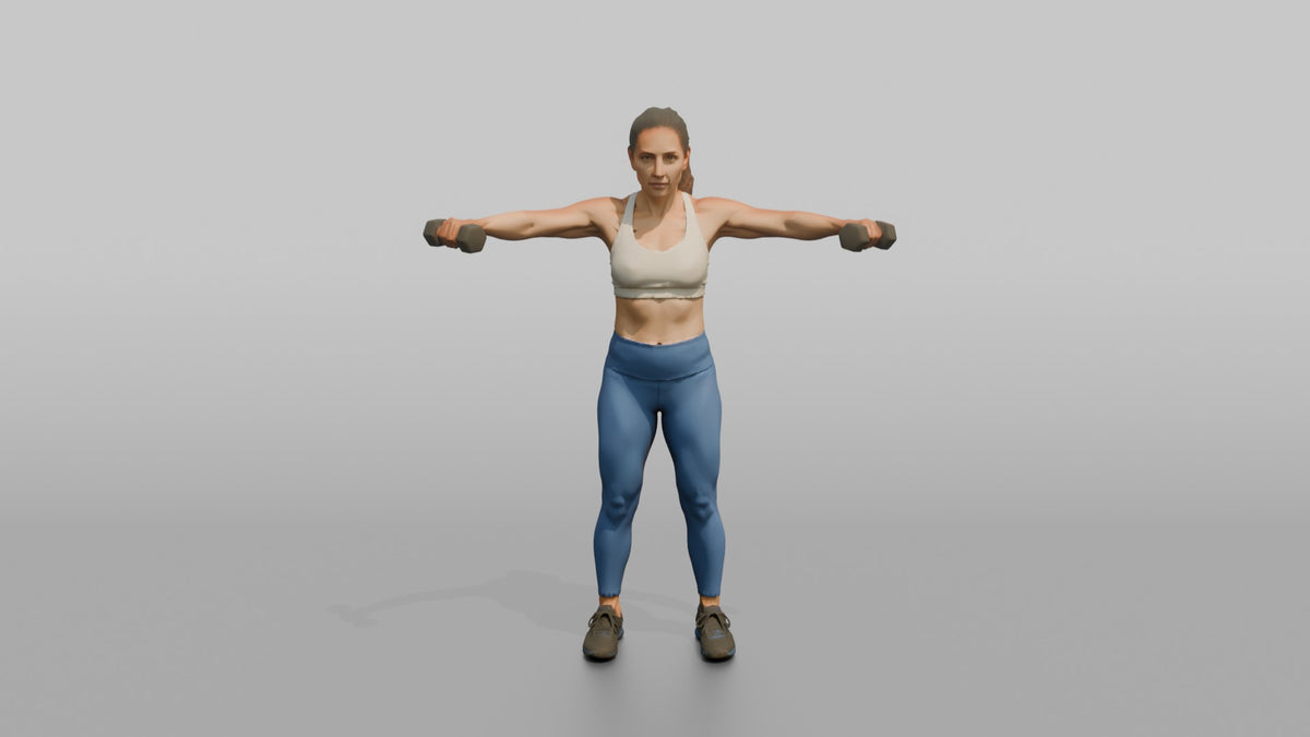 Weightlifter Woman Doing A Dumbbell Lateral Raise - 3D character model, view 5