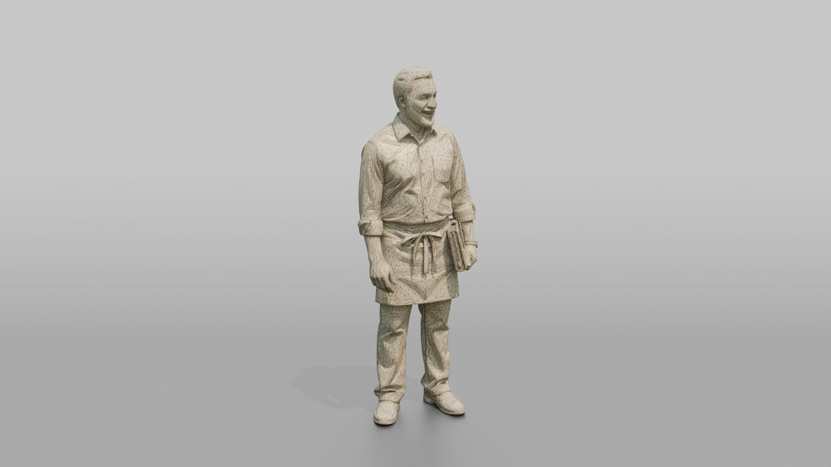 Server Man Holding A Leather Check Folder - wireframe topology preview