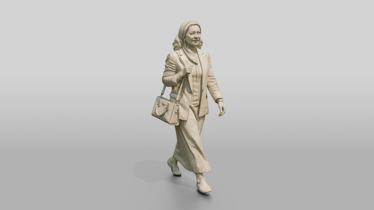 Slender Middle-Aged Egyptian Woman in a Linen Blazer - wireframe topology preview
