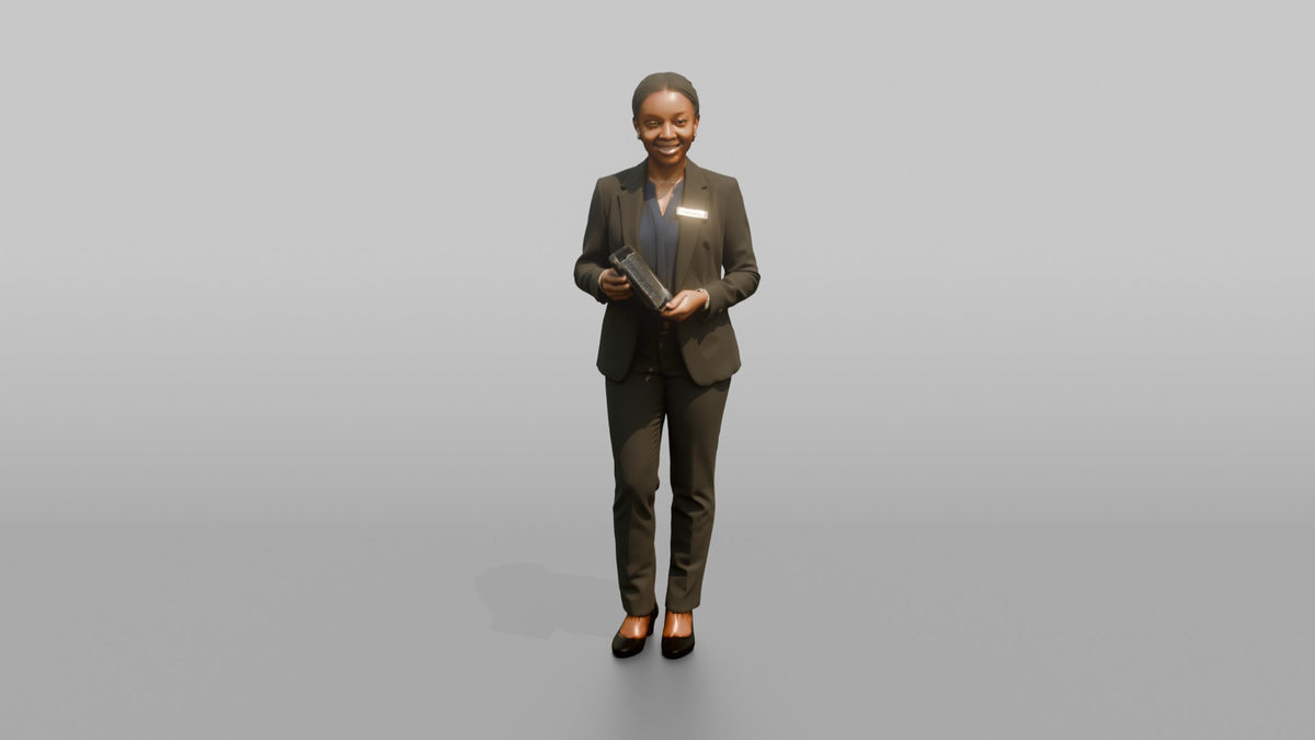 Host Woman Holding A Tablet POS Device - 3D character model, view 5