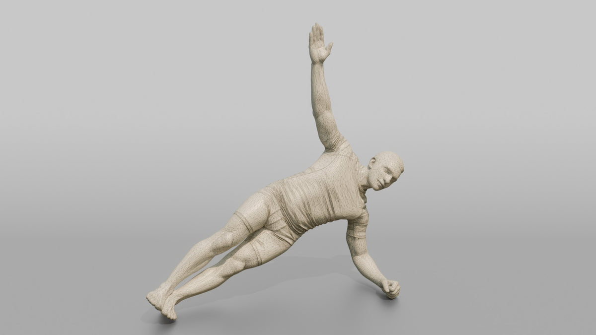 Fitness Influencer Man Holding A Side Plank - wireframe topology preview