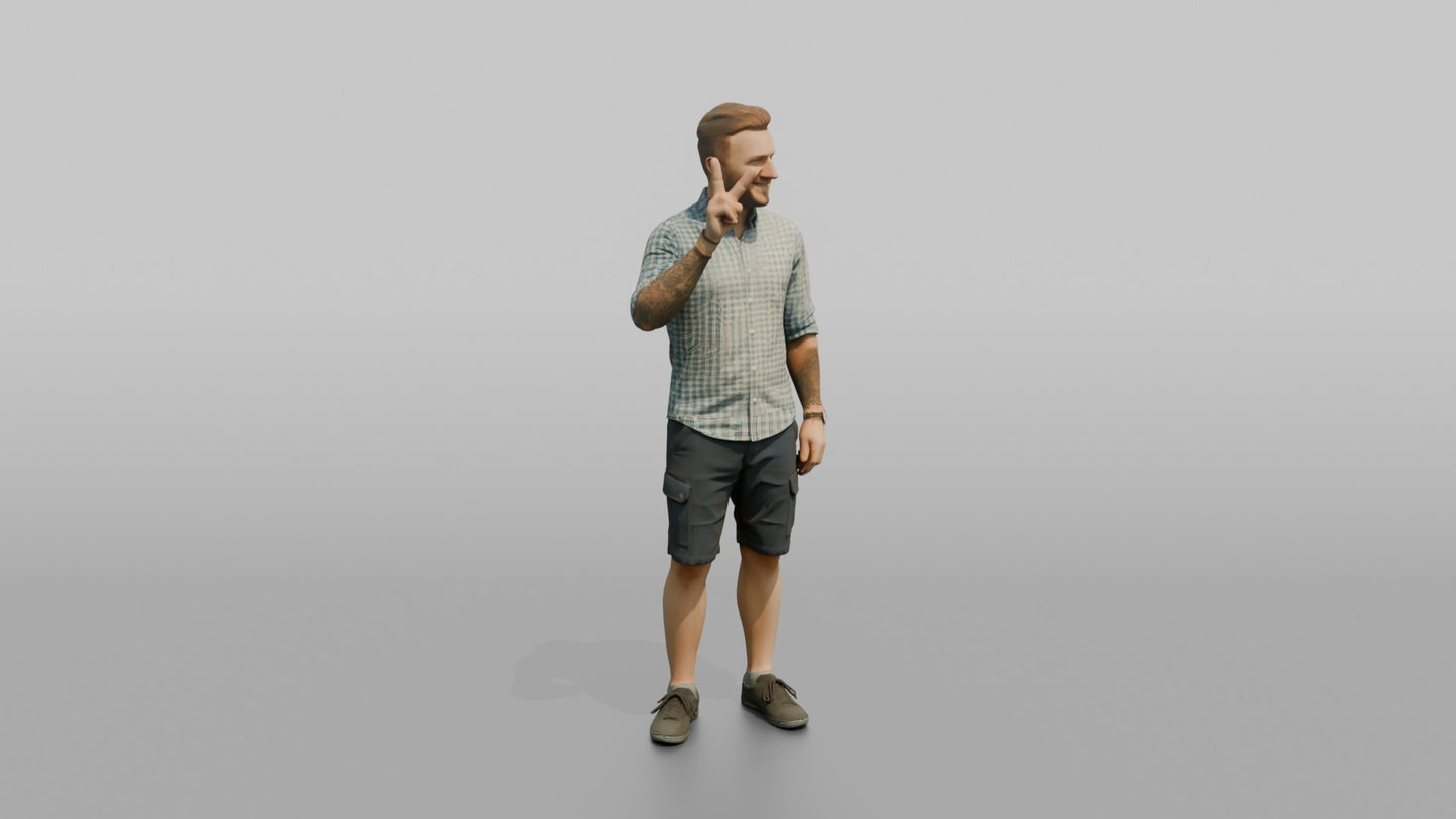 Vacationer Wearing Checkered Short Sleeve Shirt