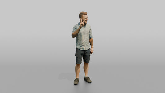 Vacationer Wearing Checkered Short Sleeve Shirt - 3D character model, view 1