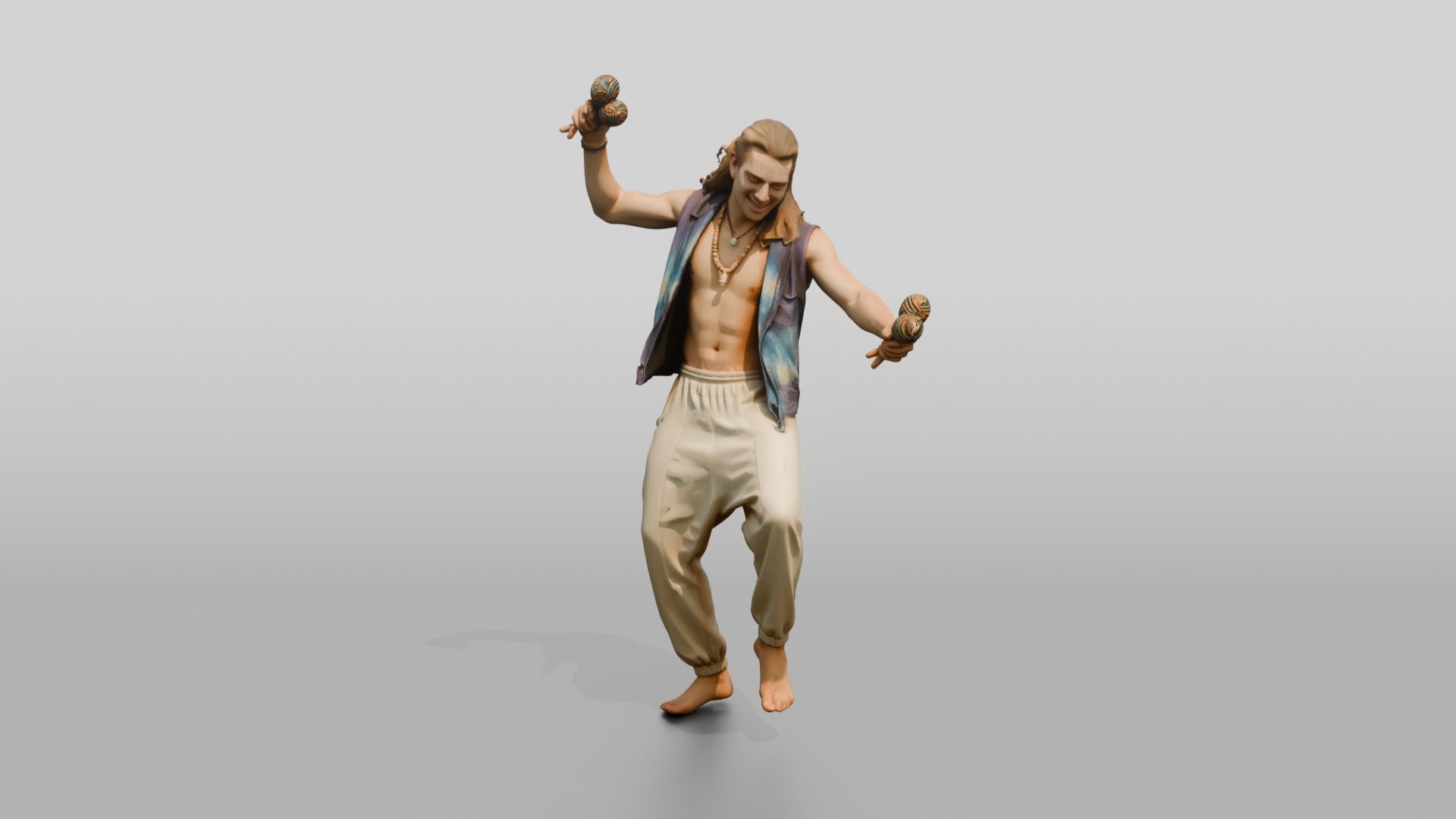 Shirtless Hippie Dancing with Maracas
