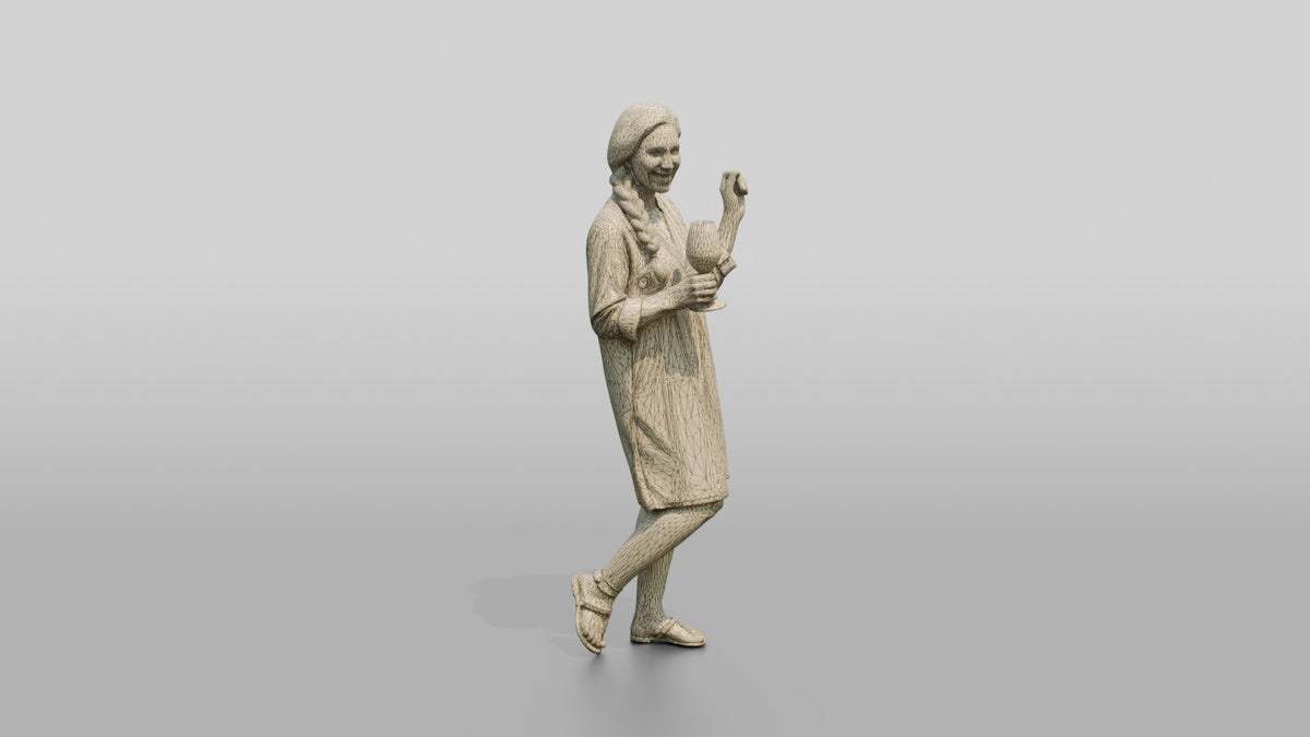 Woman with a Cocktail in an Olive Dress - wireframe topology preview