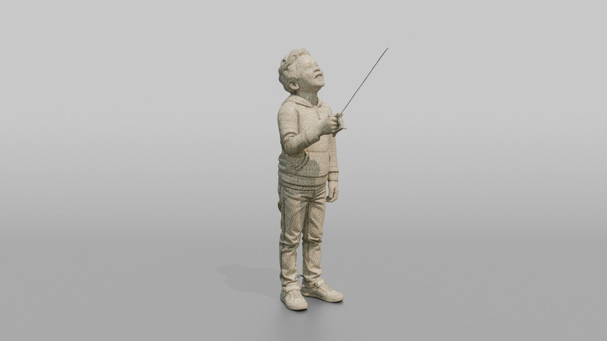 Son Holding A Kite By Its String, Looking Up - wireframe topology preview