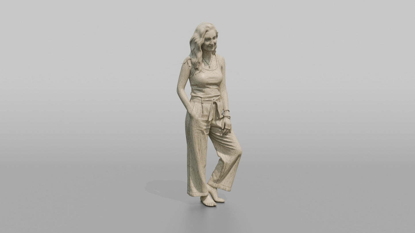 Woman Standing in Olive Green Linen Pants