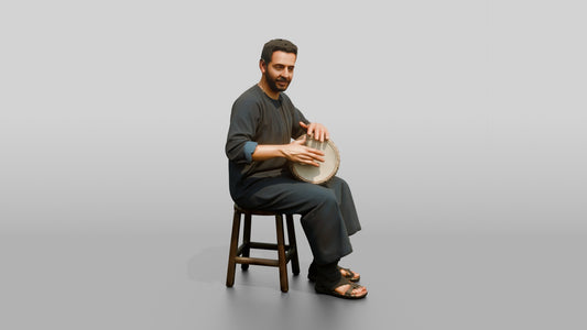 Darbuka Drummer Playing Goblet Drum - 3D character model, view 1