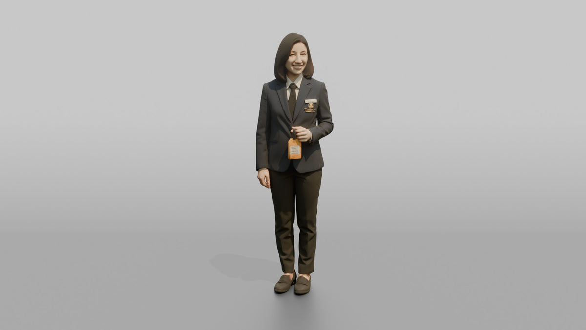 Receptionist Woman Holding A Luggage Tag - 3D character model, view 5