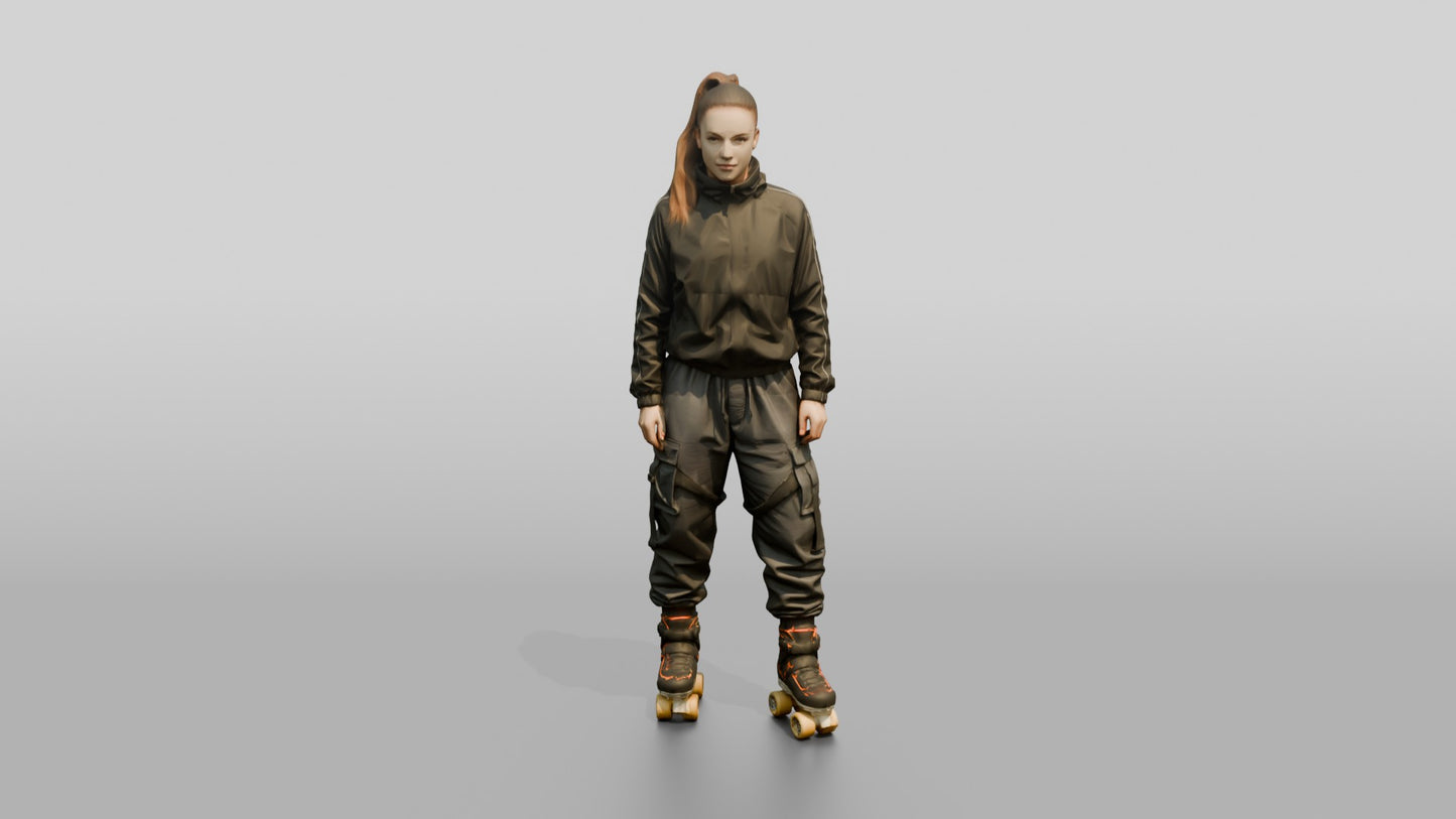 Roller Skater Woman in Track Jacket