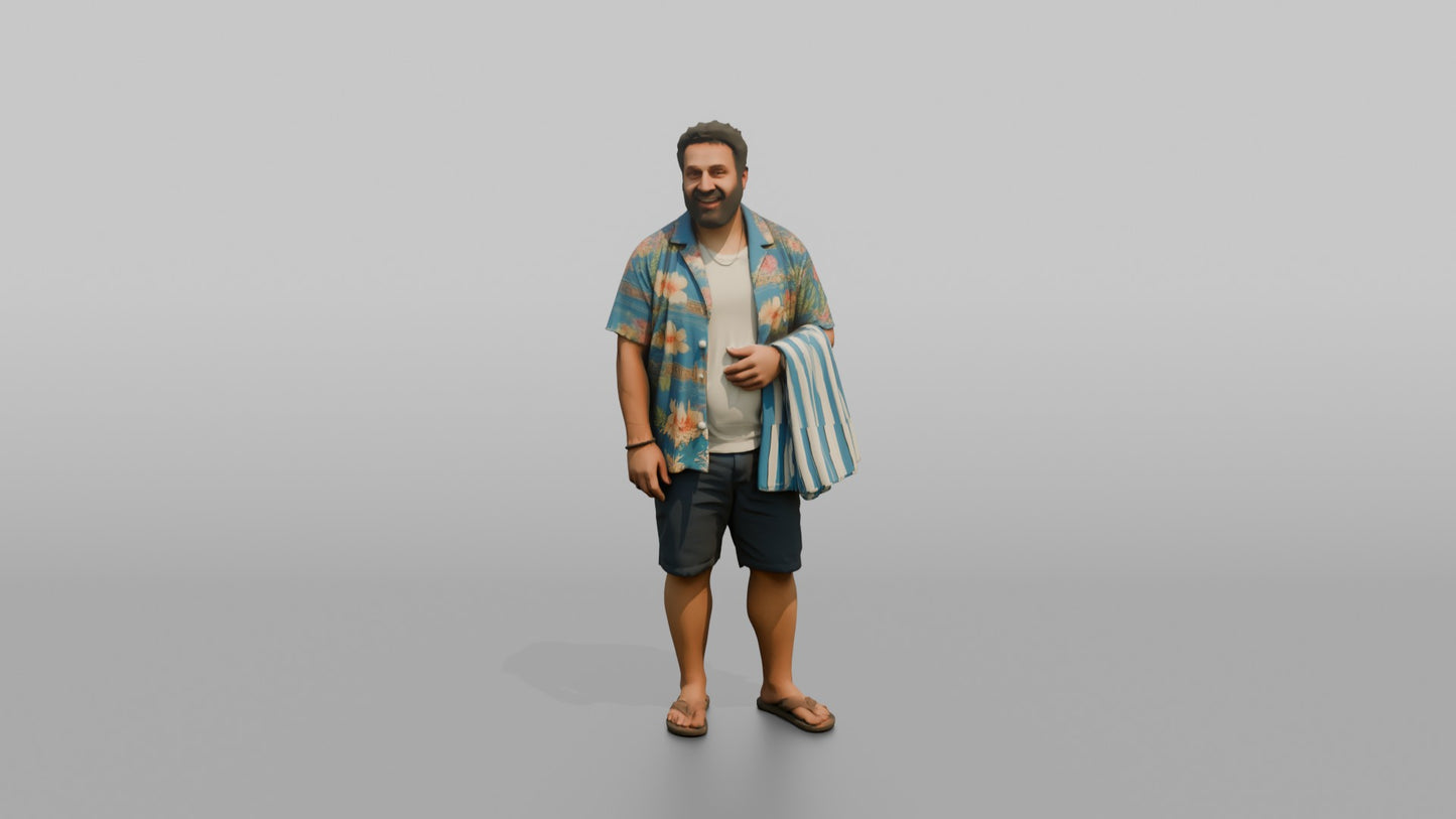 Vacationer Wearing Open Hawaiian Shirt