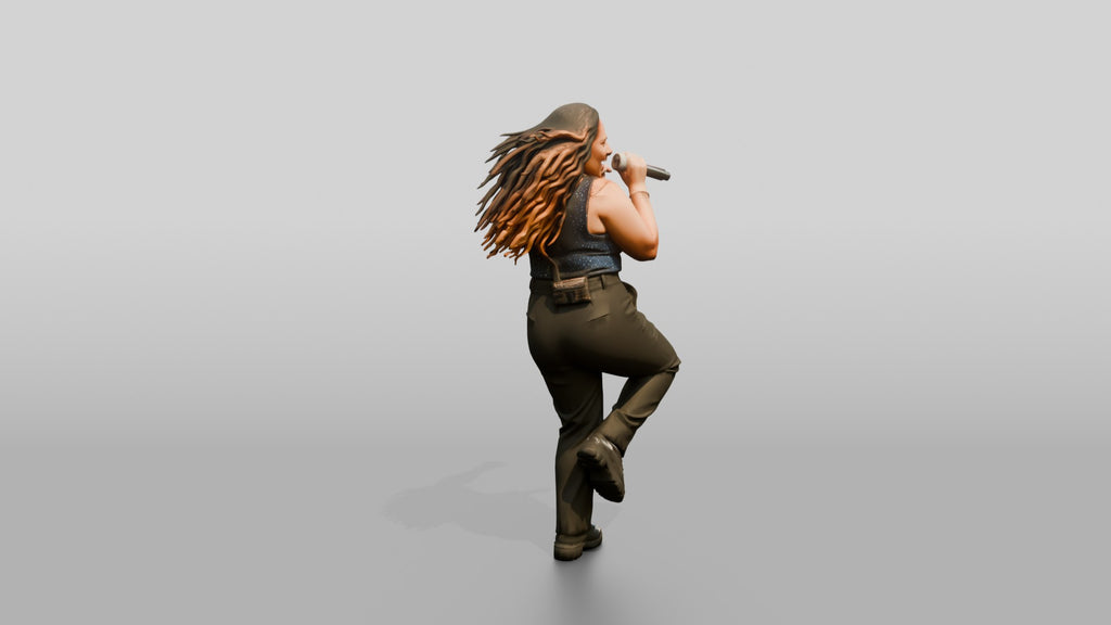 Latina Pop Singer with Microphone Mid-Dance