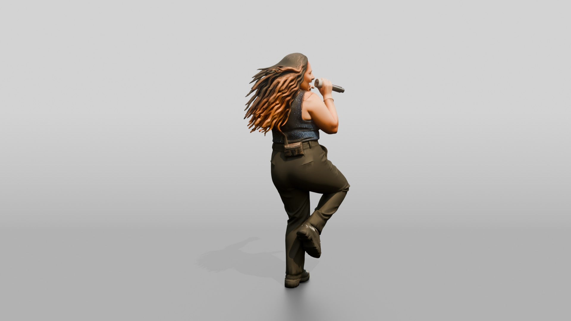 Latina Pop Singer with Microphone Mid-Dance