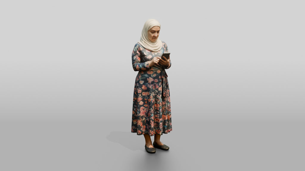 Middle-Aged Jordanian Woman in Hijab by a Fountain