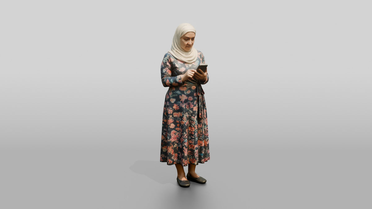 Middle-Aged Jordanian Woman in Hijab by a Fountain - 3D character model, view 1