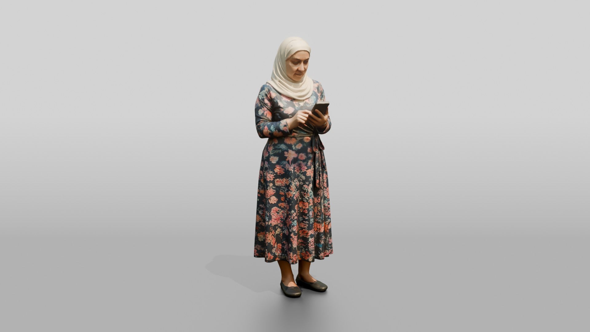 Middle-Aged Jordanian Woman in Hijab by a Fountain