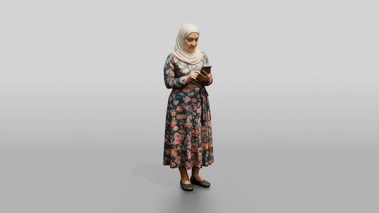 Middle-Aged Jordanian Woman in Hijab by a Fountain - 3D character model, view 1