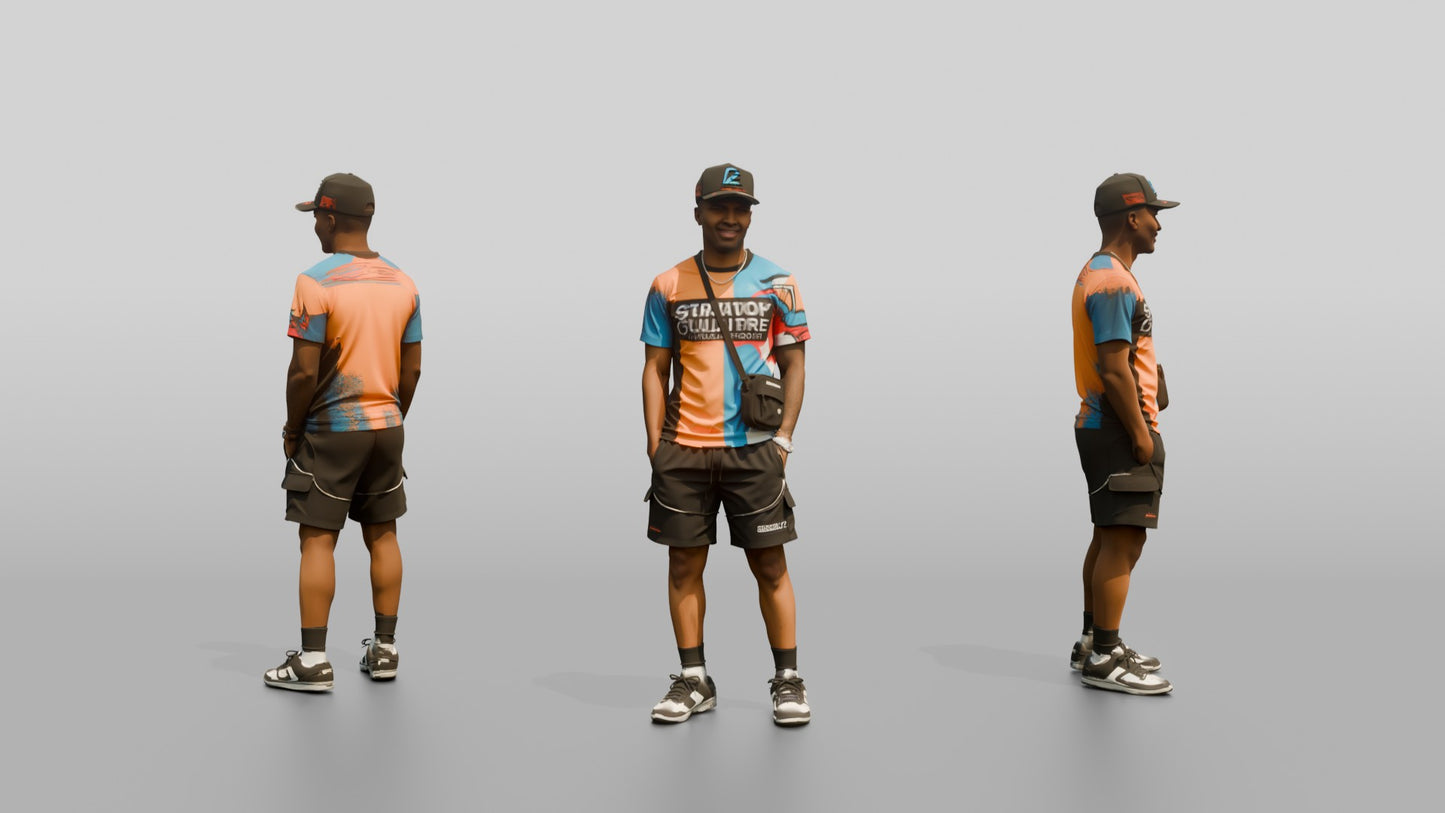 African-American Man in Streetwear Graphic Tee