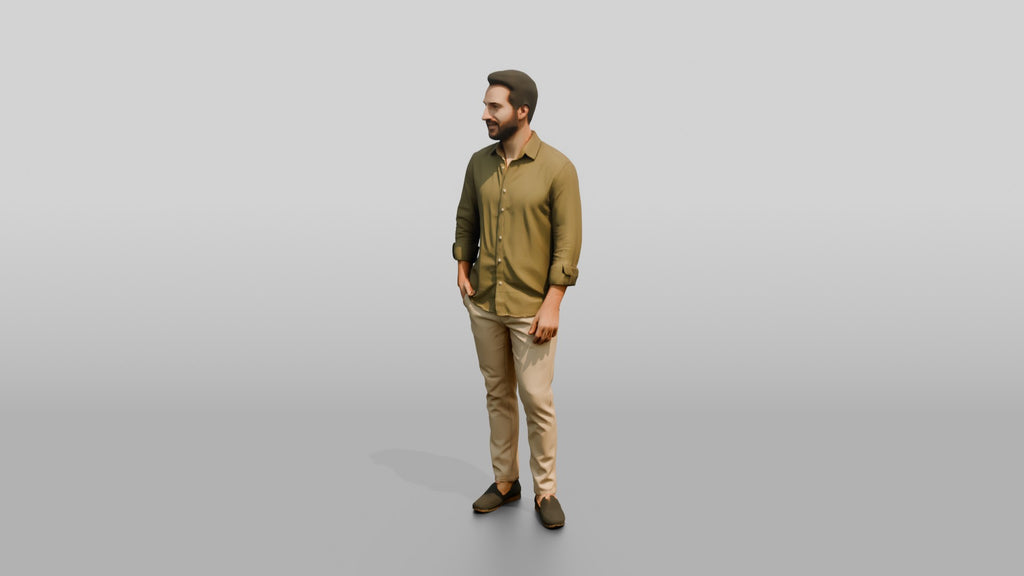 Man Standing in an Olive Shirt