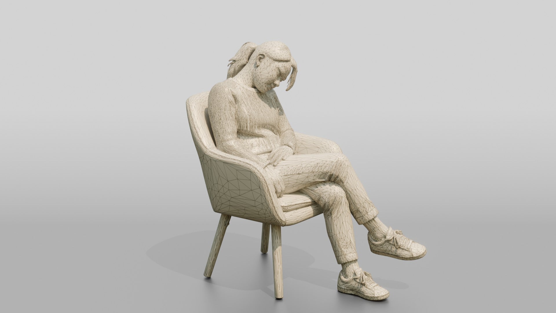 Homeless Woman Sleeping Sitting Up with Her Chin on Her Chest