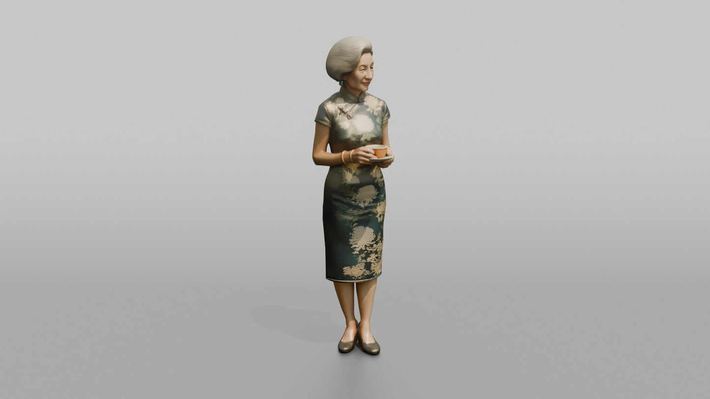Elderly Wedding Guest Holding a Cup of Tea