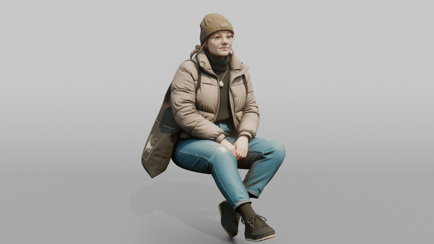 Scandinavian Teenage Girl Sitting in a Puffer Jacket
