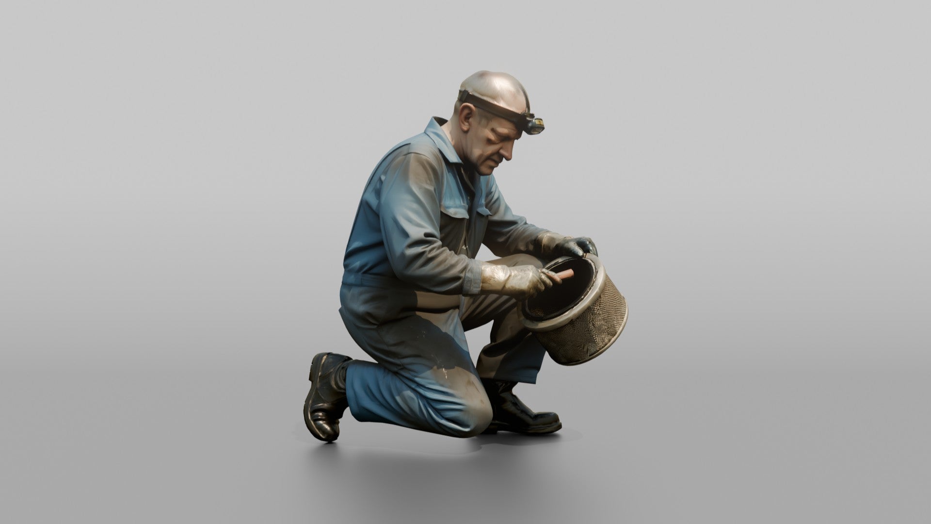 Engineer Cleaning a Turbine Filter in the Bilge