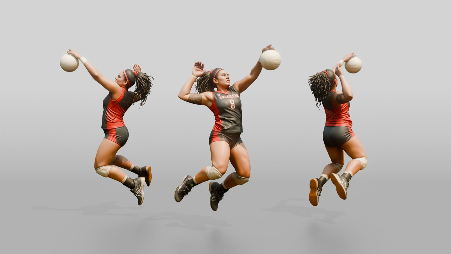 Hispanic Female Volleyball Player in Charcoal and Red Jersey