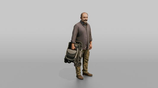 Father Carrying A Folded Stroller Tucked Under One Arm - 3D character model