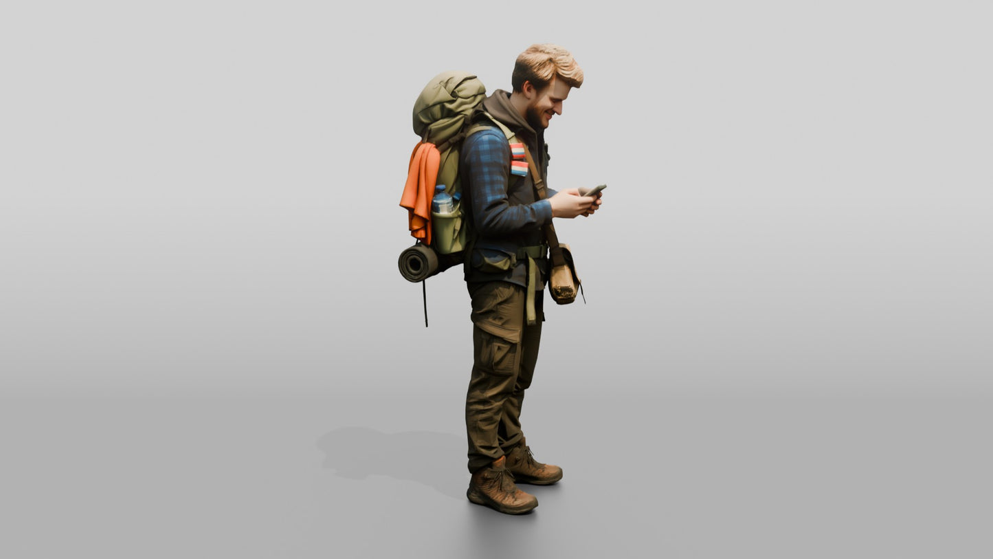 Weary Backpacker Checking Phone Map
