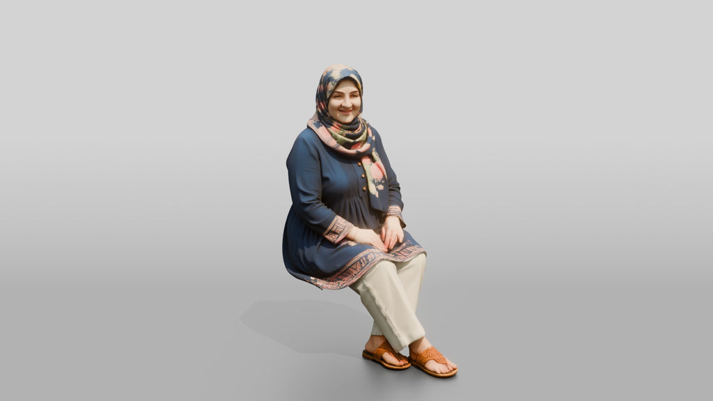 Plus-Size Middle-Aged Persian Woman in Floral Hijab