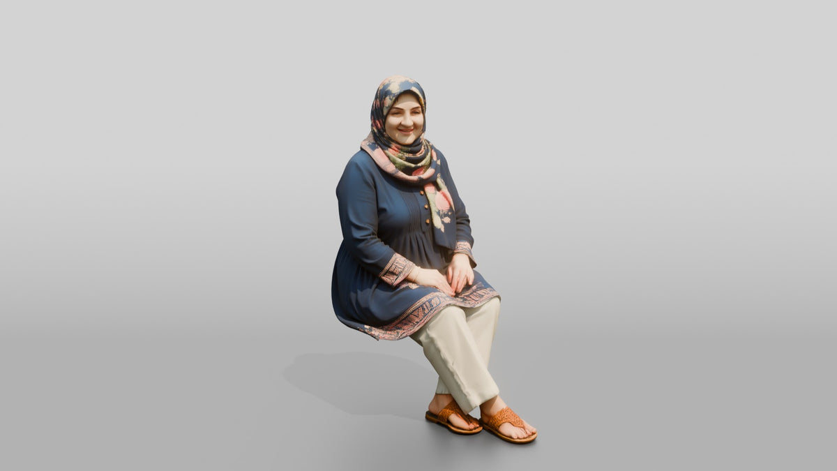 Plus-Size Middle-Aged Persian Woman in Floral Hijab - 3D character model, view 5