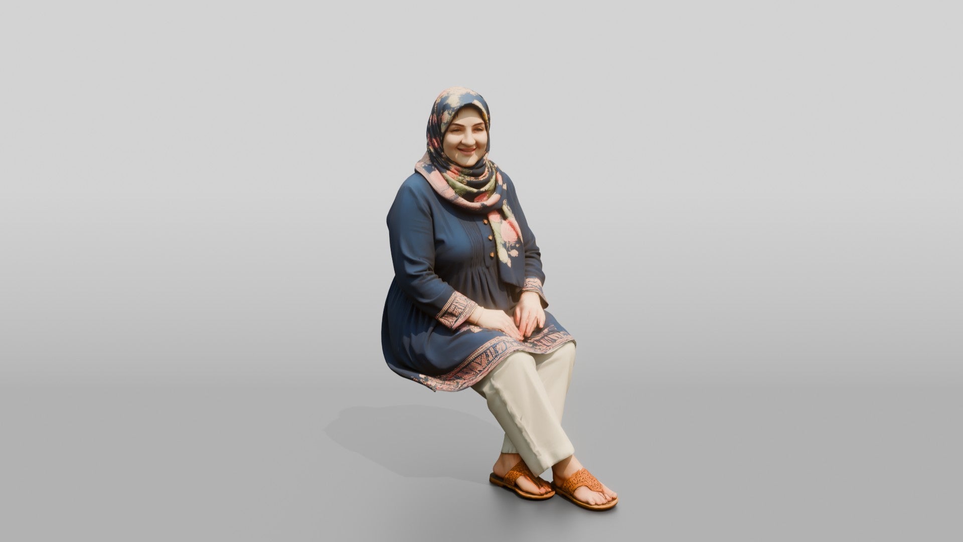 Plus-Size Middle-Aged Persian Woman in Floral Hijab