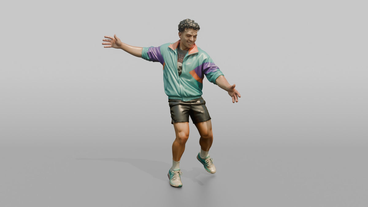 Patron Man Wearing A Bright Windbreaker Jacket, Arms Out Mid-dance - 3D character model, view 5