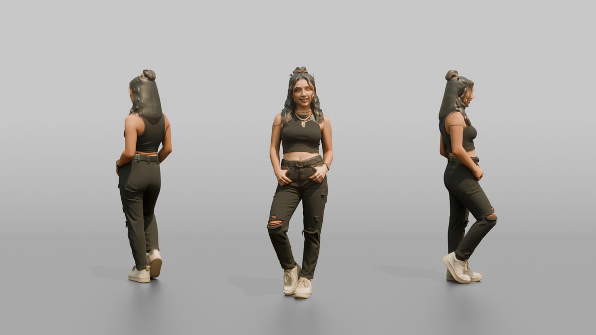 Patron Woman Wearing Layered Colorful Chains, Urban Nightlife Stance - 3D character model, view 1