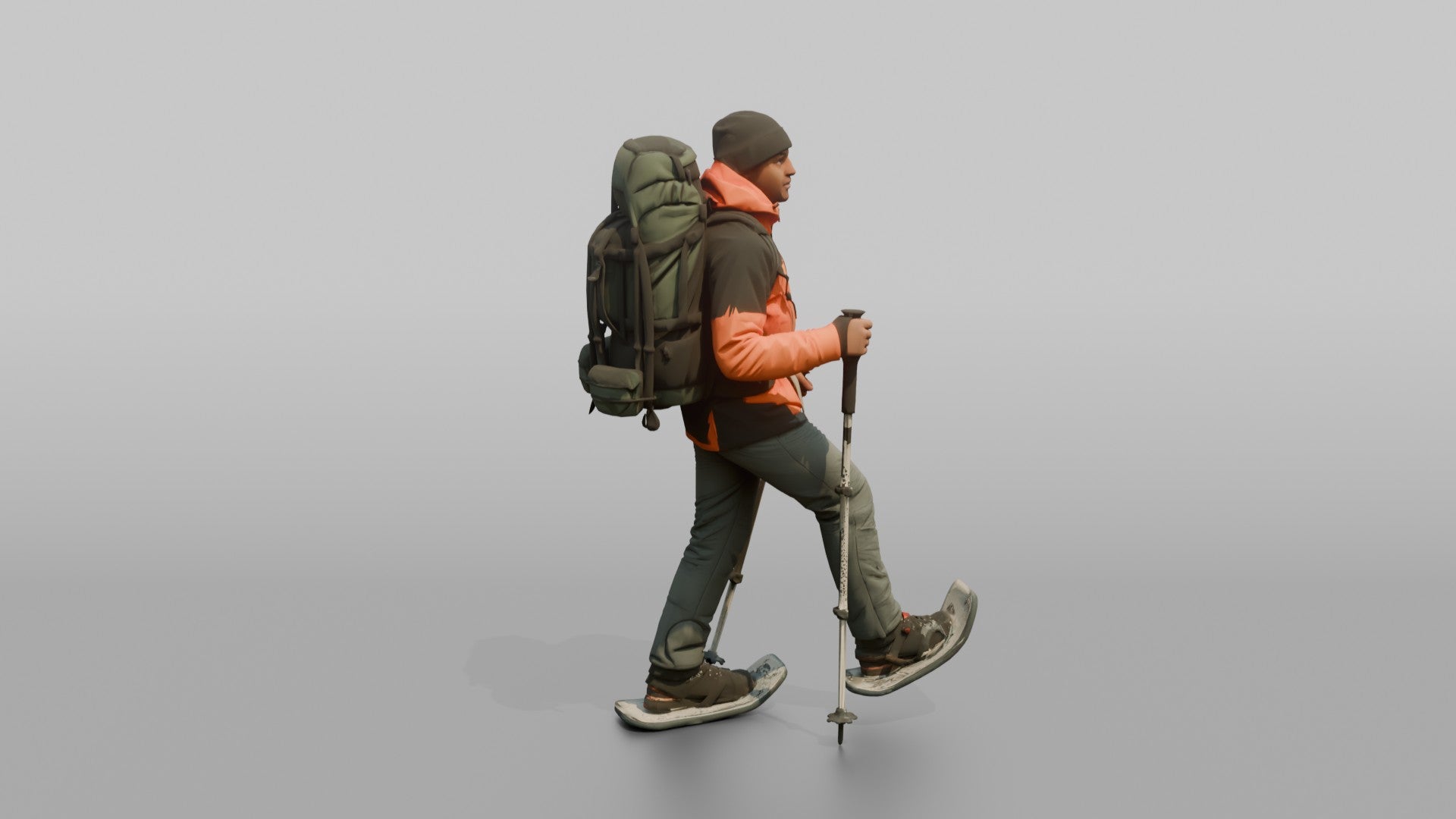 Winter Hiker Stepping Through Deep Snow