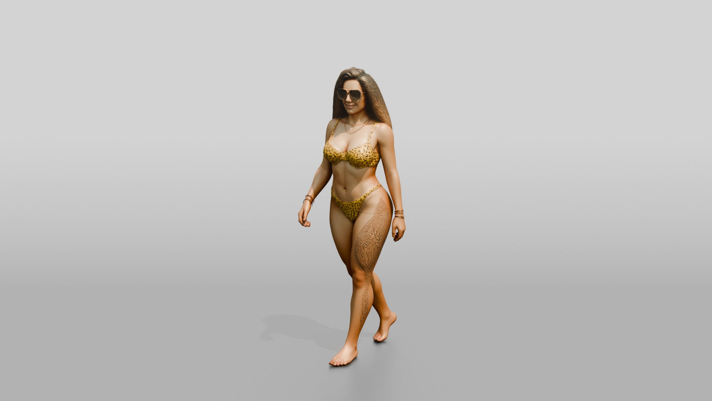 Latina Woman Walking on the Sand in Yellow Bikini