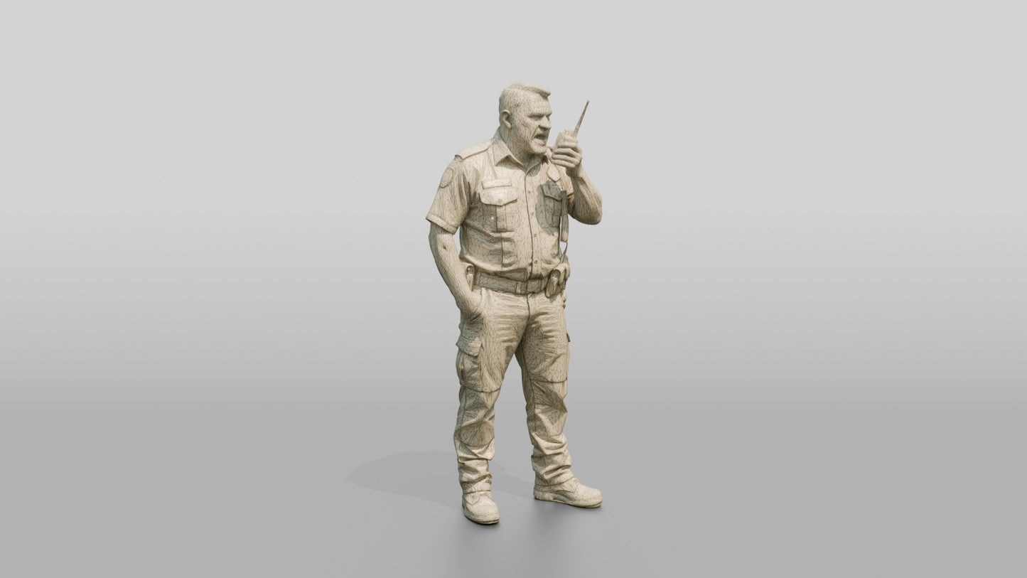 White Male Guard in a Khaki Guard Uniform