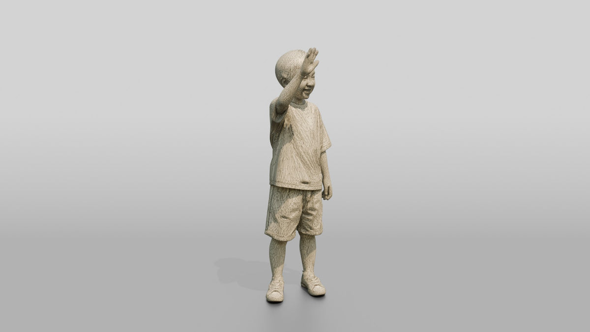 Smiling Boy Waving Hello - wireframe topology preview