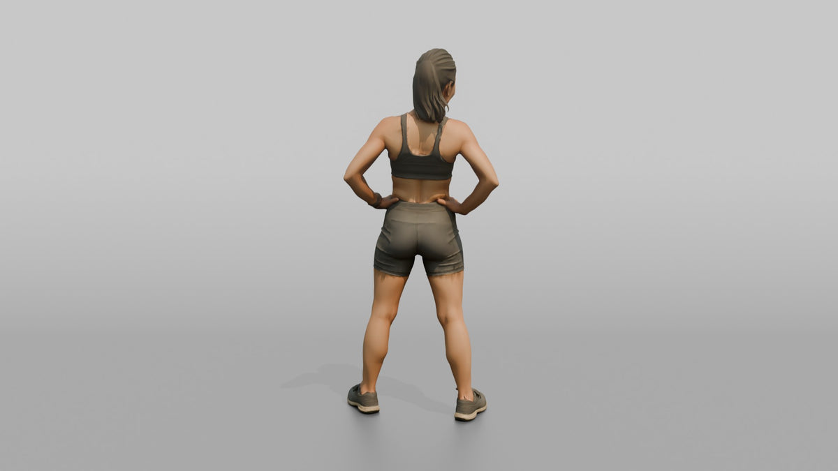 Physique Model Woman Leaning Back Slightly, Hands On Hips - 3D character model, view 3