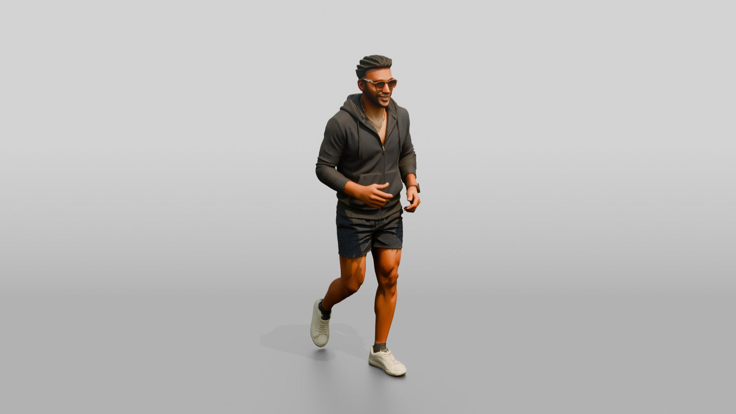 African-American Man Moving Actively in Zip-Up Hoodie