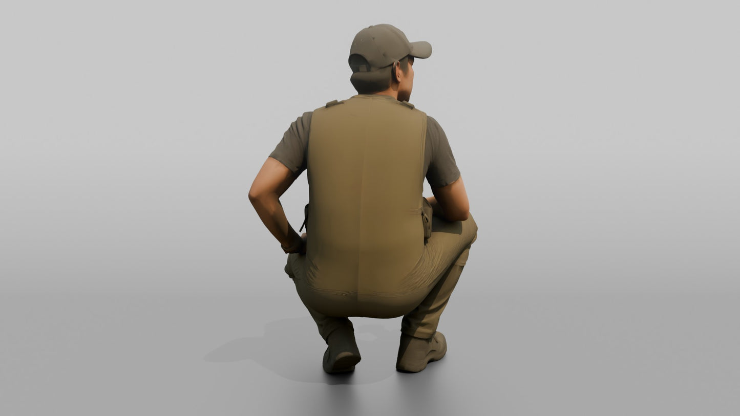 Protester Man Crouching in a Baseball Cap