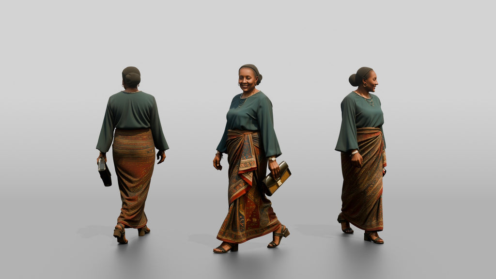 Curvy African Woman in a Printed Wrap Dress Carrying a Briefcase
