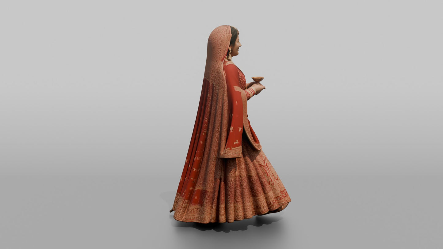 South Asian Bride Holding a Brass Oil Lamp